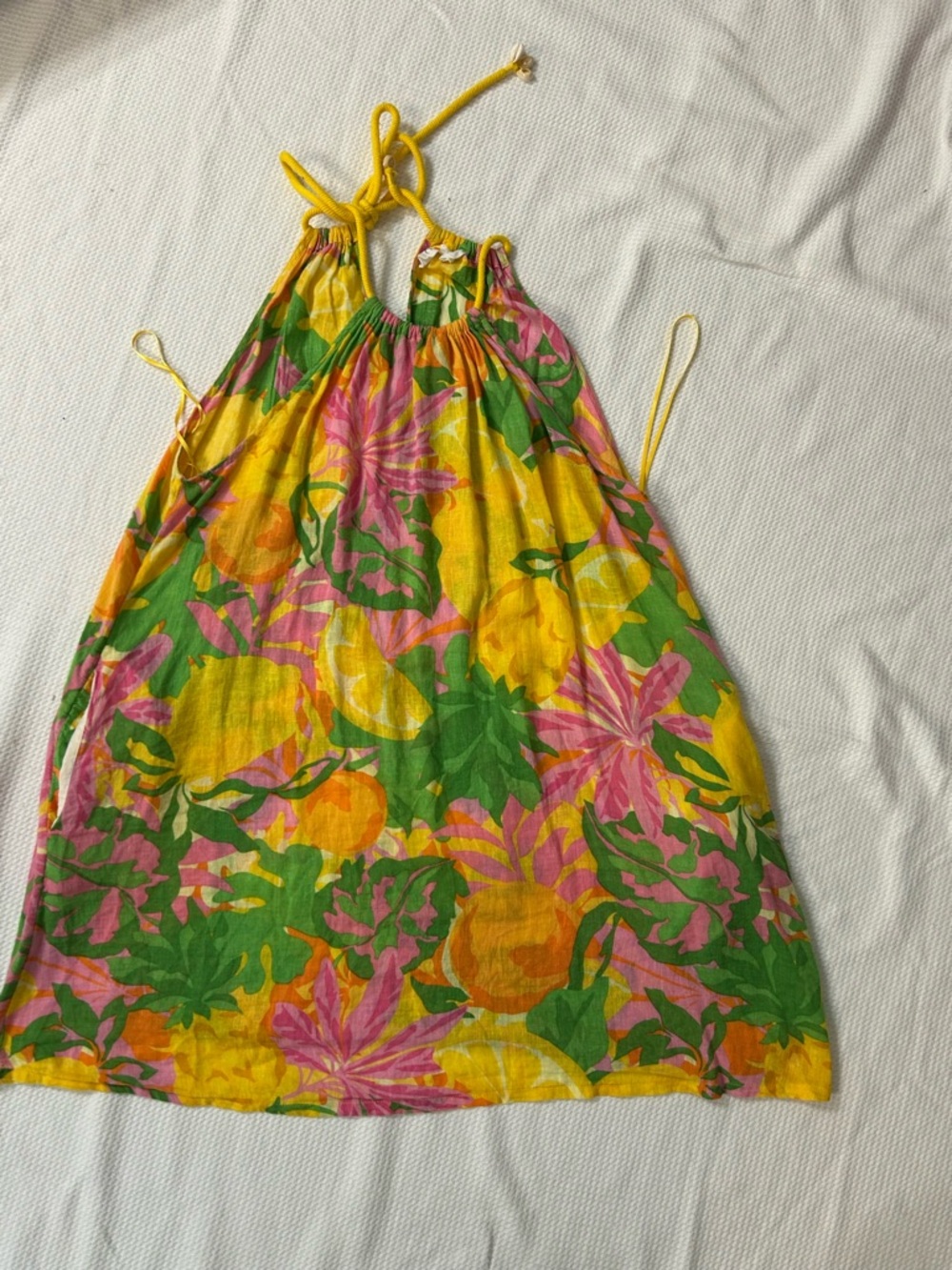 C&C California Floral Halter Sun Dress in Yellow, Green, Pink